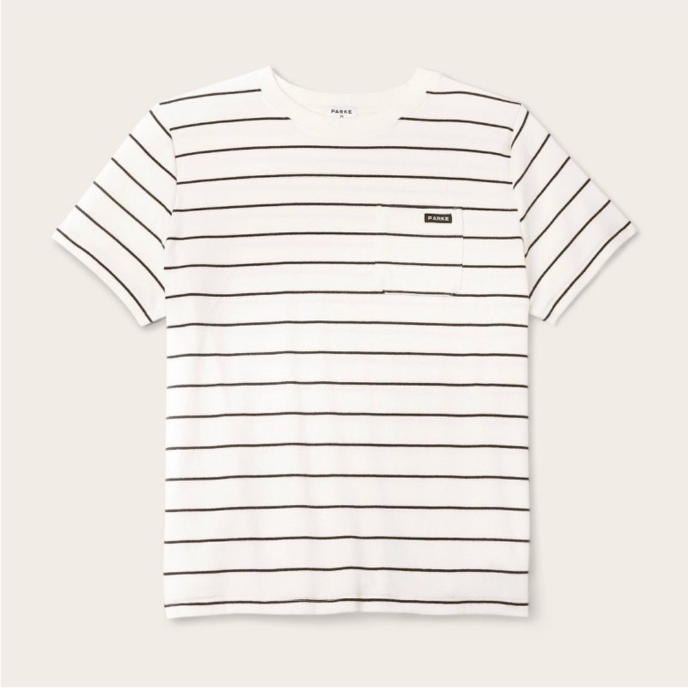 PARKE Women's Striped Pocket Tee - White with Navy Stripes
